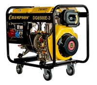 Генератор дизельный CHAMPION DG6500E-3 (5/5,5Ква 8,5лс 12л 95,5кг 1,4л/ч 12V эл.старт колес. сч. акк.вн)