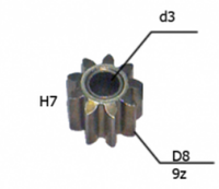 Шестерня двигателя шуруповерта (1) внутр.d 3мм, внеш.d 8мм, высота 7мм, 9 зубов